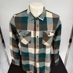 Vans Box Flannel Button-Up Shirt in Green/Brown Plaid